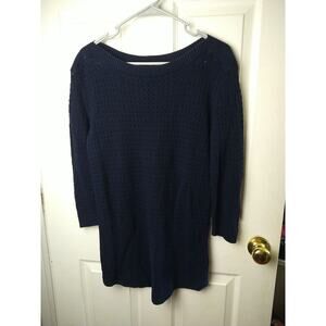 Tommy Hilfiger Dark Blue Open Knit 3/4 Sleeve Tunic Sweater. Size M